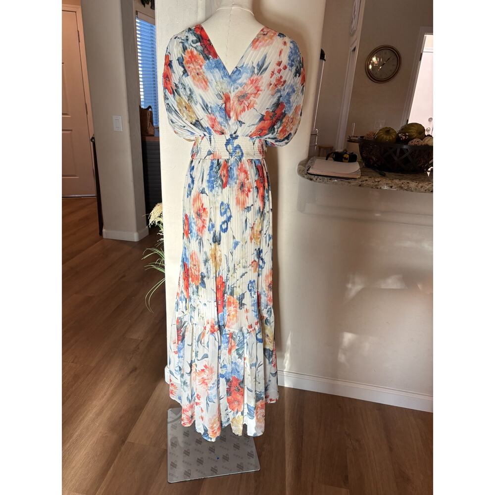 Express Floral Draped Sleeve Pleated Maxi Dress V-Neck Boho Chiffon Size XS 0-4 - Picture 4 of 6